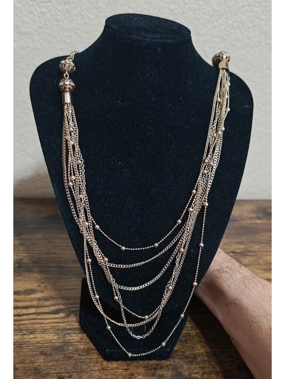 Boho Style Gold Tone Layered Multi-Strand Mixed Chains Statement Necklace